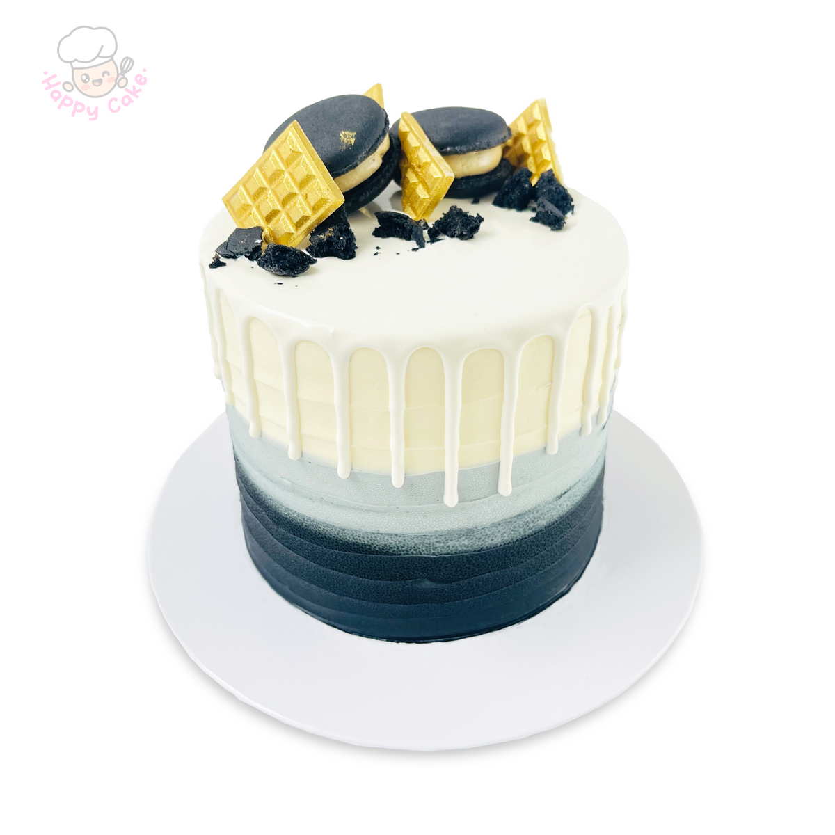 Ombre Birthday Cake - Black with Earl Grey Macarons – Happy Cake